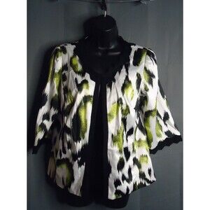 Lavender & Honey Lined Blazer Green Black White Splatter Print Womens Medium